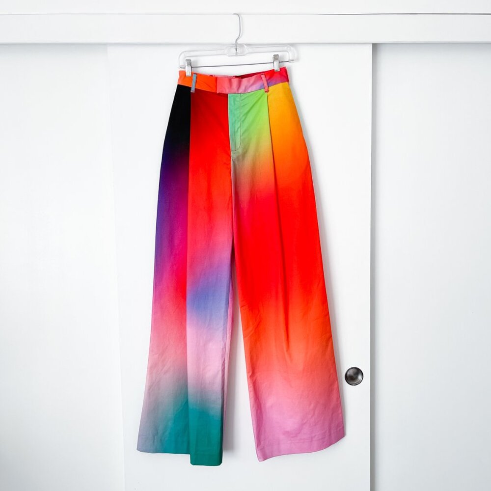 BRUCEGLEN Wide Leg Trousers in Sauce Print Rainbow Gradient Aura